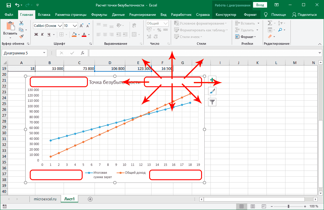 Изменить положение диаграммы в Excel