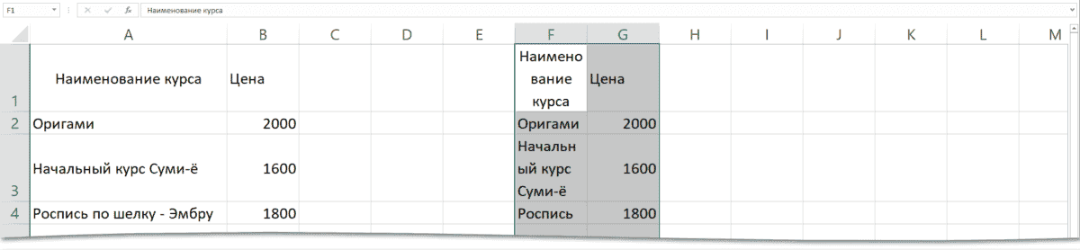 Адрес ячейки Excel