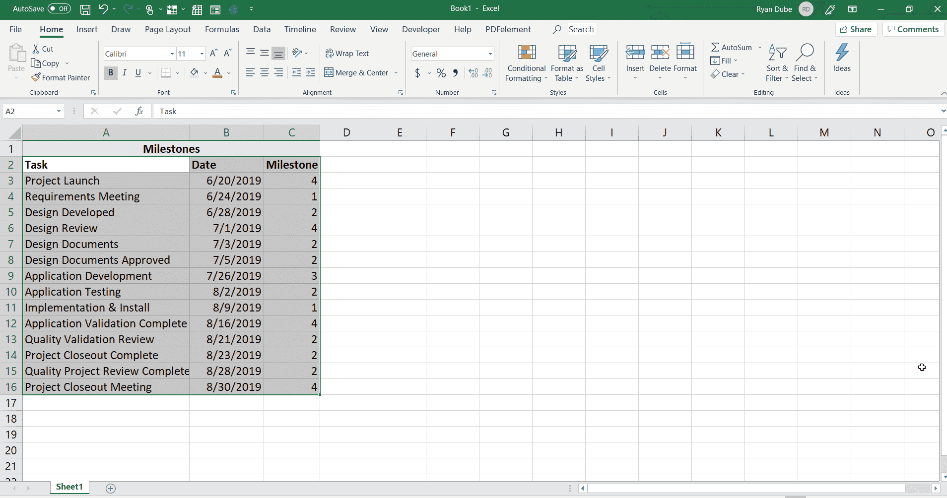 Снимок экрана рабочего листа временной шкалы