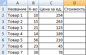 формулы и таблицы