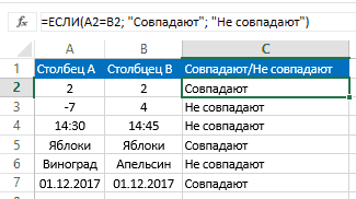 Как сравнить два списка в Excel