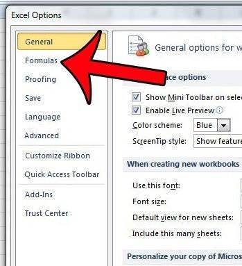 щелкните вкладку формул