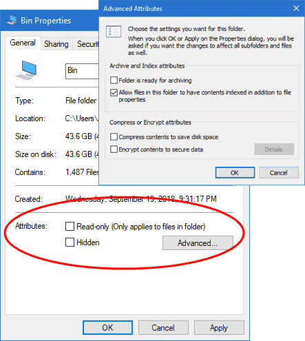 сделать файл или папку скрытыми или доступными только для чтения
