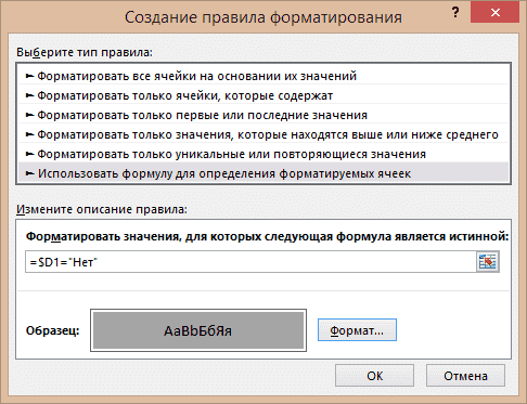 Пример создания правил форматирования n. 4