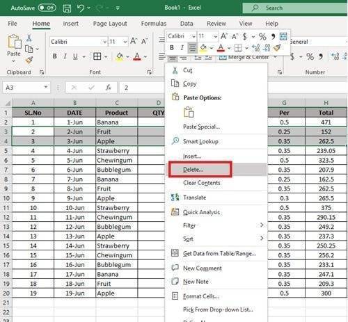 Удалить несколько строк в Microsoft Excel