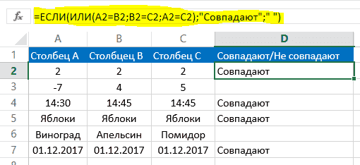 Как сравнить два списка в Excel