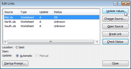 Внешняя ссылка в Excel