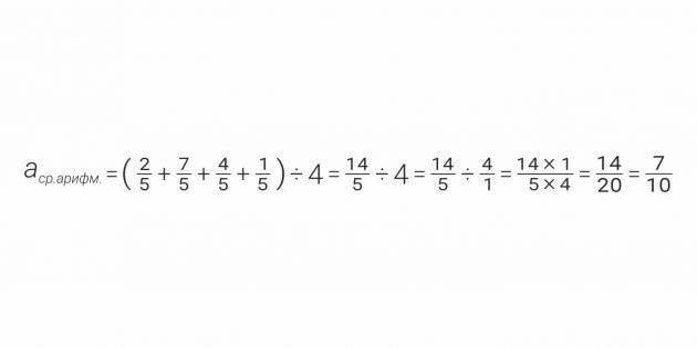 Пример расчета среднего арифметического для обыкновенных дробей