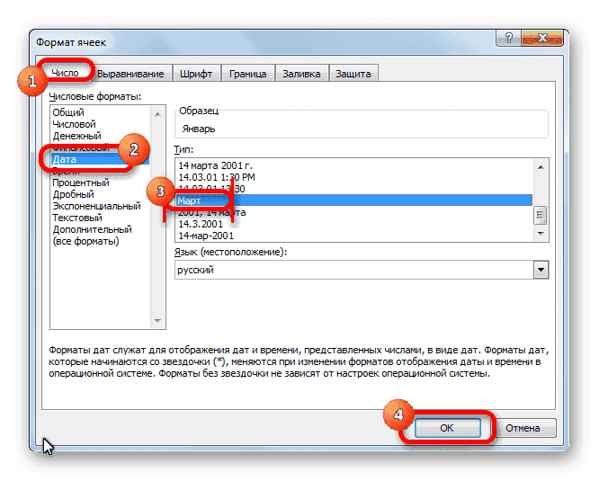 Окно формата ячейки в Microsoft Excel