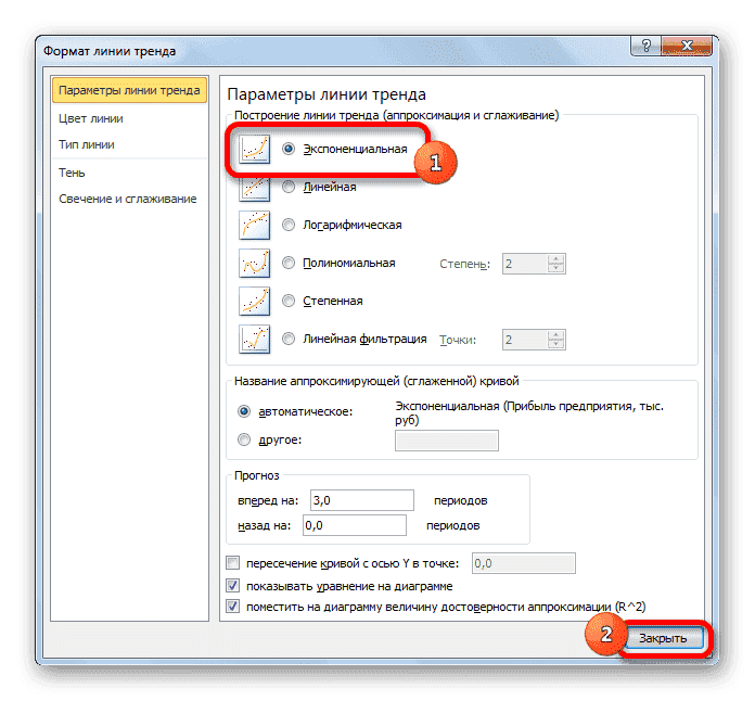 Выберите другой тип приближения в Microsoft Excel
