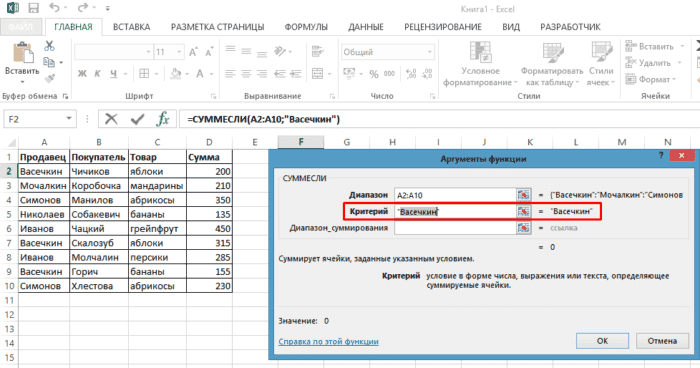 В поле «Критерий» введите «Васечкин»