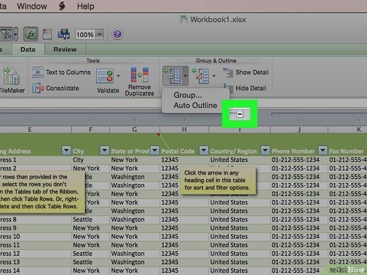 как создать структуру в Excel 2013