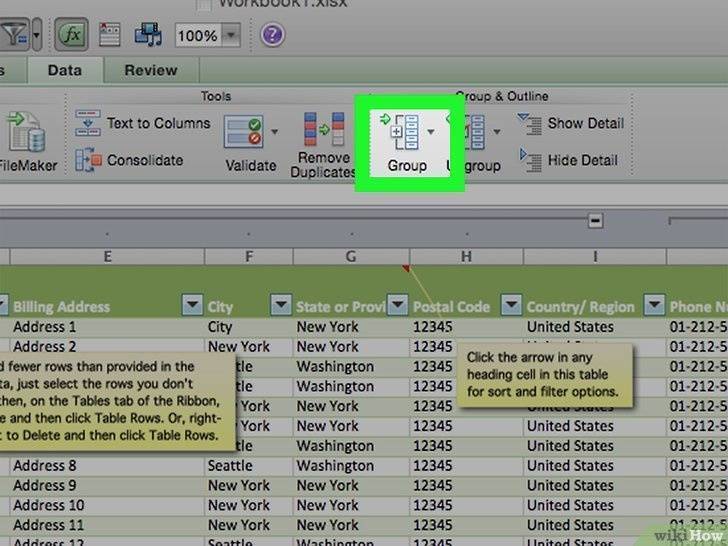 как создать структуру в Excel 2013