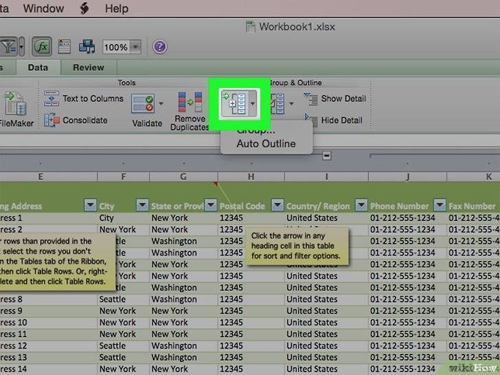 как создать структуру в Excel 2013