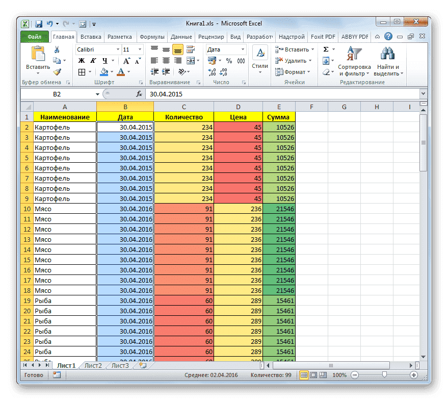 Таблица с обновленным форматированием в Microsoft Excel