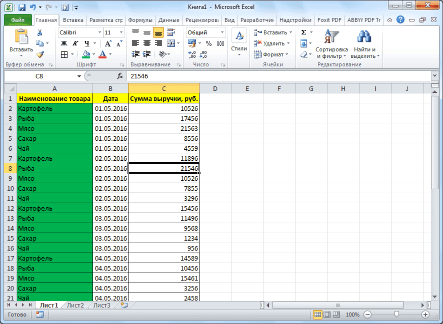 Таблица отформатирована в Microsoft Excel