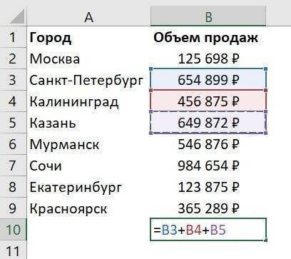 формула суммирования в Excel
